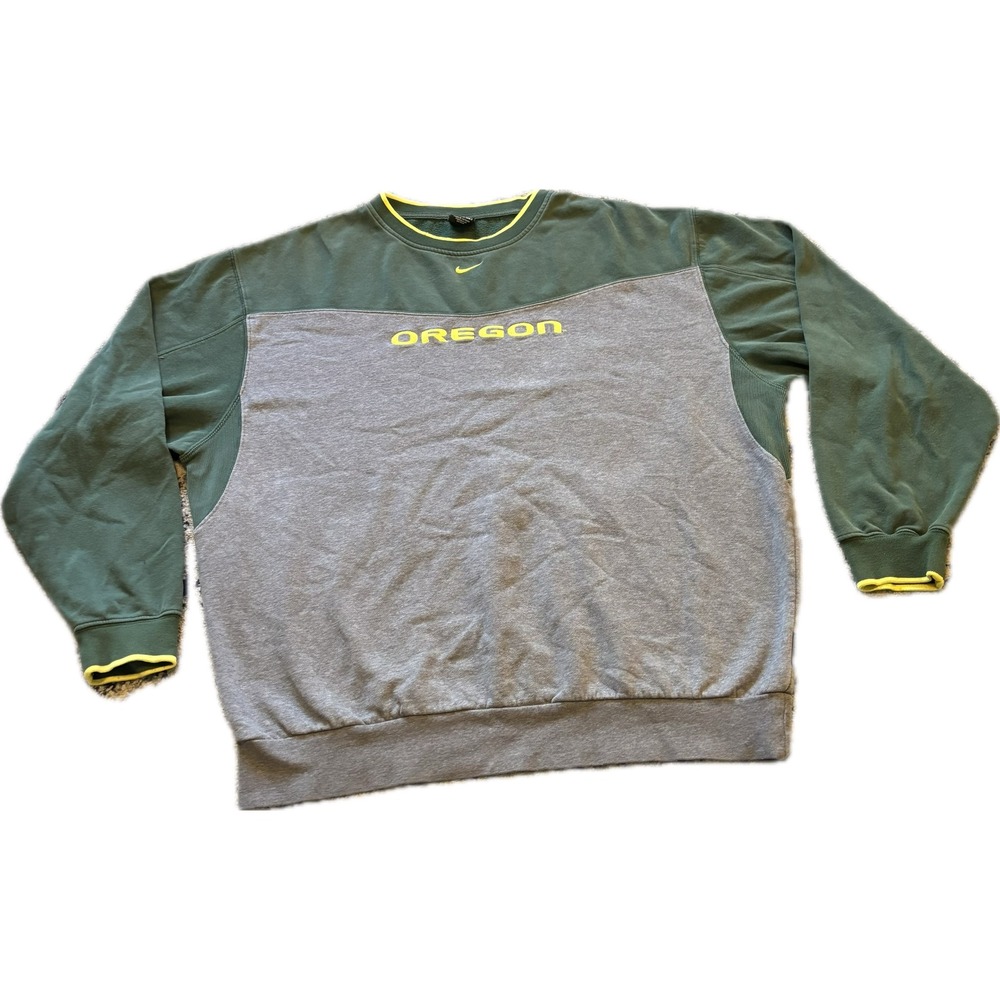 Nike Team Oregon Ducks Sweatshirt Mens XXL Green Gray Colorblock Crewneck Fleece